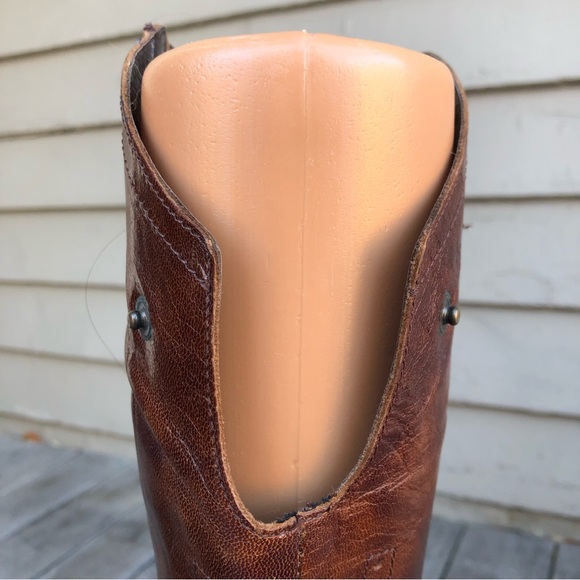 Vintage Italian Brogue Oiled Brown Leather Tall Riding Western Boot Italy 41/11 - Picture 9 of 15